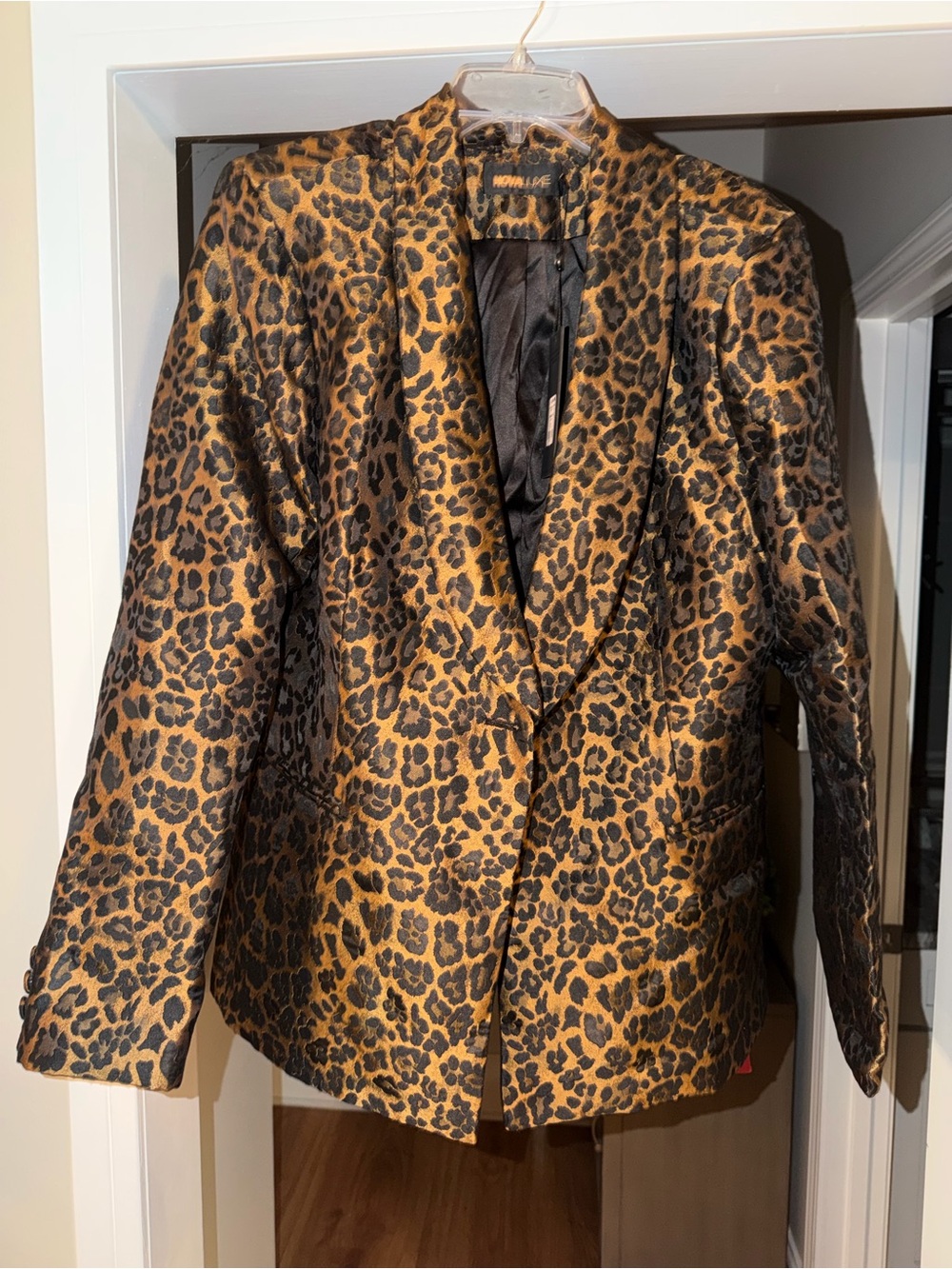 Plus Size Leopard Print Satin Blazer - Women's Brown/Black Jacket